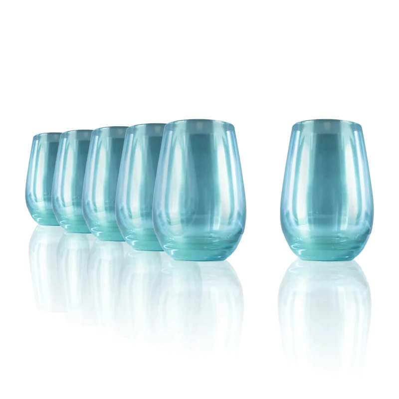 Stölzle Lausitz Long Drink Cups Mirror Turquoise/Set of 6 Drinking Glasses/Cocktail Glasses/High-Quality Long Drink Glasses Set in Mirrored Look/Gin Glasses/Highball Glasses