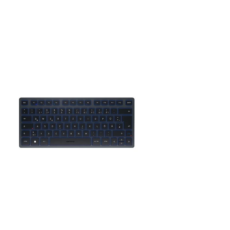 CHERRY KW 7100 MINI BT, Compact Multi-Device keyboard with 3 Bluetooth Channels, German Layout (QWERTZ), Flat Design, incl. Transport Pouch, Slate Blue