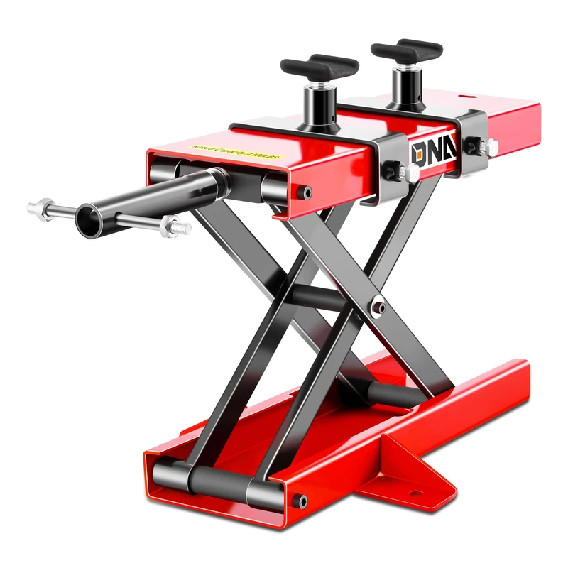 DNA MOTORING Motorcycle Scissor Lift Jack Hoist Stand with Saddle and Pins - 1100lbs (500KG) 3.7-14.8" Lifting Range, TOOLS-00289