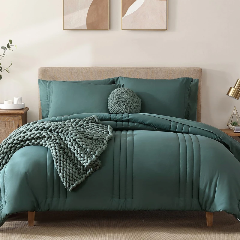 Full Size Comforter Set-7 Pieces Blue Green Bed in a Bag Full Bedding Sets