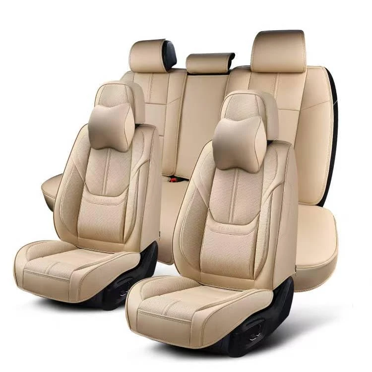 KIDYACWST Car Seat Covers Full Set Faux Leather for Cars, Universal Fit (with measurement), Compatible with Car, SUV, Truck, Pickup Truck, Beige
