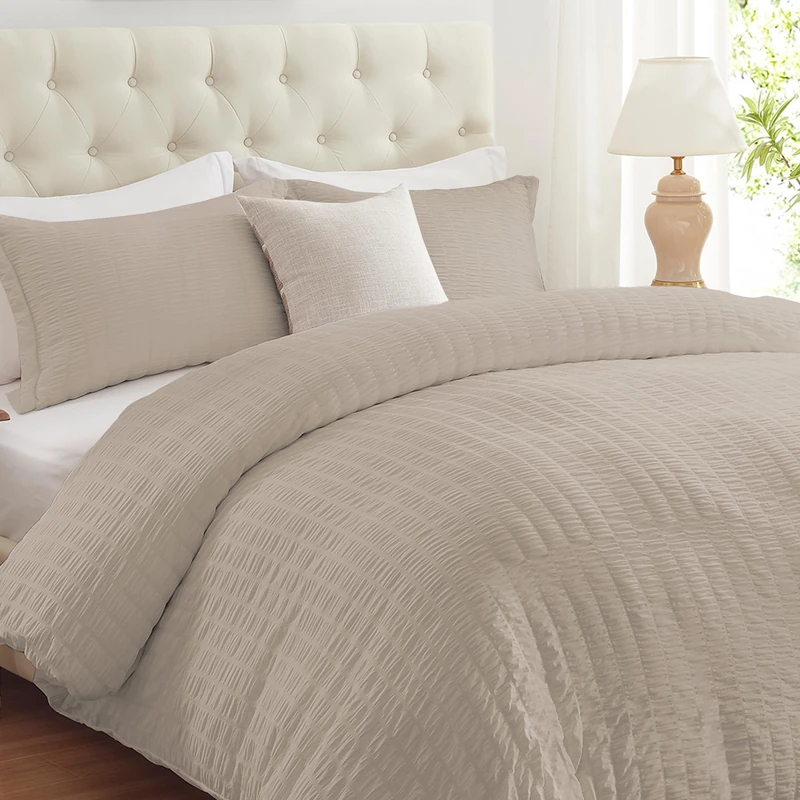 Cozyide Linen Duvet Cover King Size, 3 Pieces Bedding Duvet Covers, Soft Breathable Seersucker Duvet Cover Set with Zipper Closure and Corner Ties (1 Duvet Cover 104"x90" + 2 Pillow Shams 20"x36")