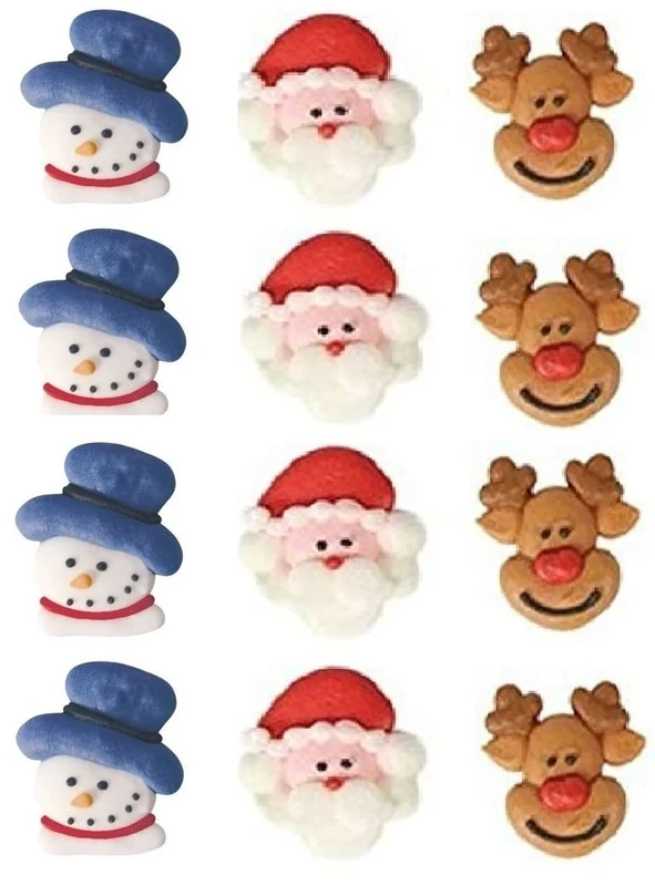 Edible Christmas Cake Cupcake Decorations Santa, Snowman, Rudolph x12 (A)