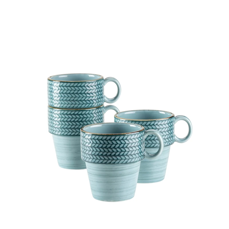 MÄSER Prospero Set of 4 Hand-Painted Cups in Catering Quality, Ideal as Cappuccino Cup, Modern Vintage Style, Blue