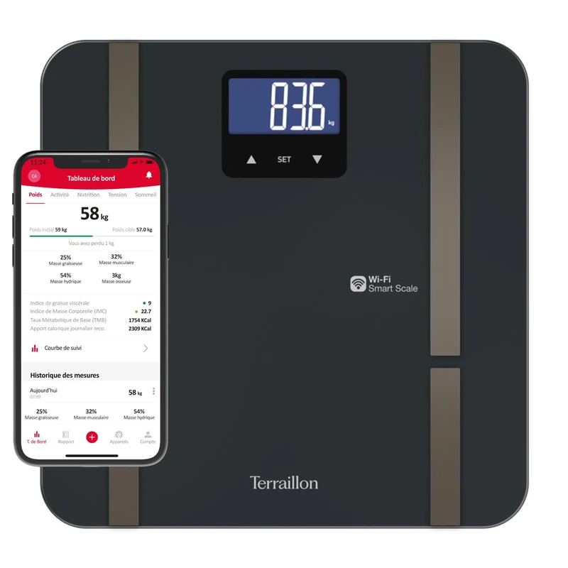TERRAILLON - MASTER FIT ULTRA Wi-Fi Smart Scale, Heart Rate, Fat, Muscle, Hydric, Bone and Visceral Masses, BMI, Daily Calorie Intake