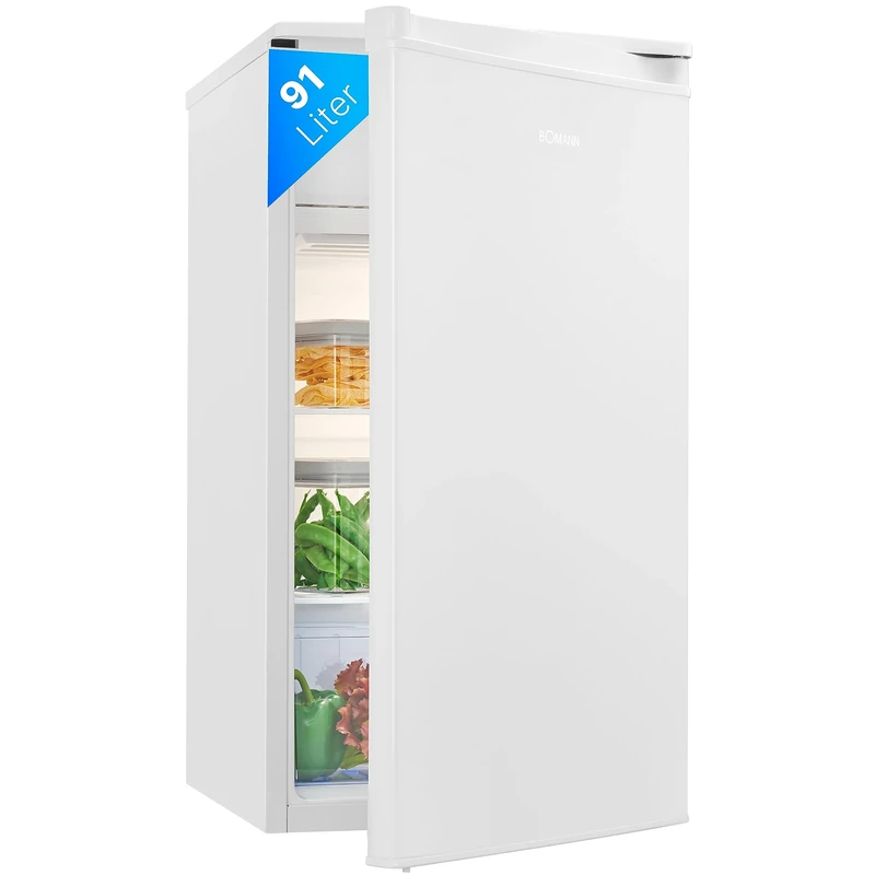 Bomann KS 7349 refrigerator, 91L, 2 glass shelves, LED interior lighting, vegetable tray, white