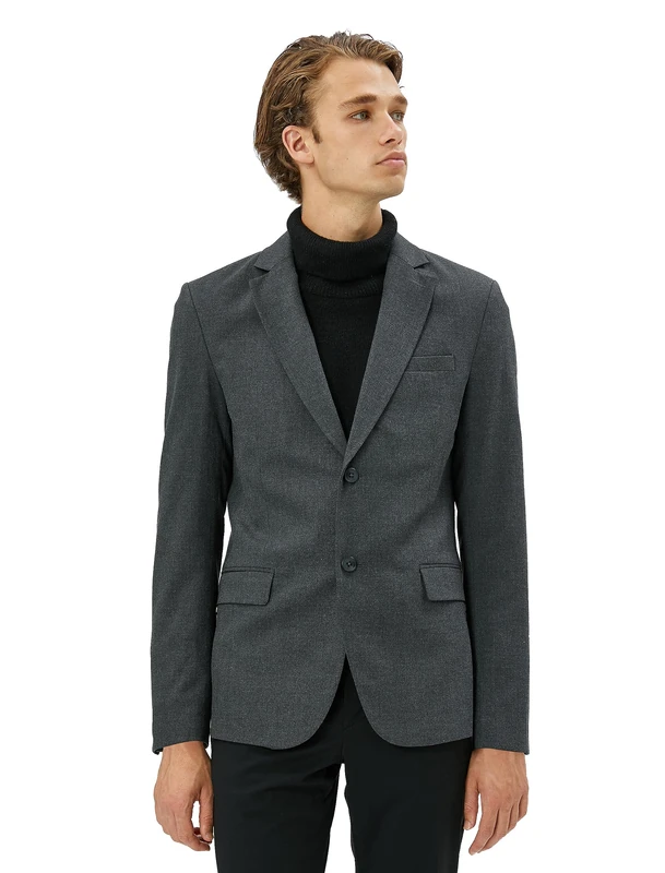 Koton Men's Double Pocket Buttoned Blazer Jacket, Anthracite (931), 44R