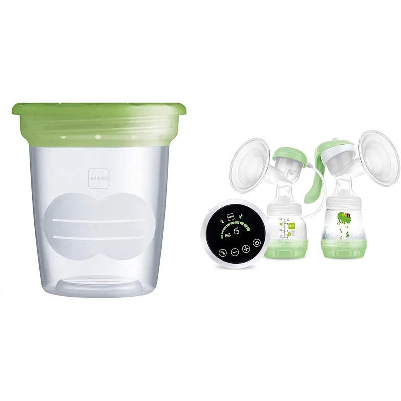 MAM Storage Pots for Baby Food Manual Breast Pump, Containers, 5 Pots + 2-in-1 Single Electric Breast Pump, Flexible Use Electric and Manual Breast Milk Pump