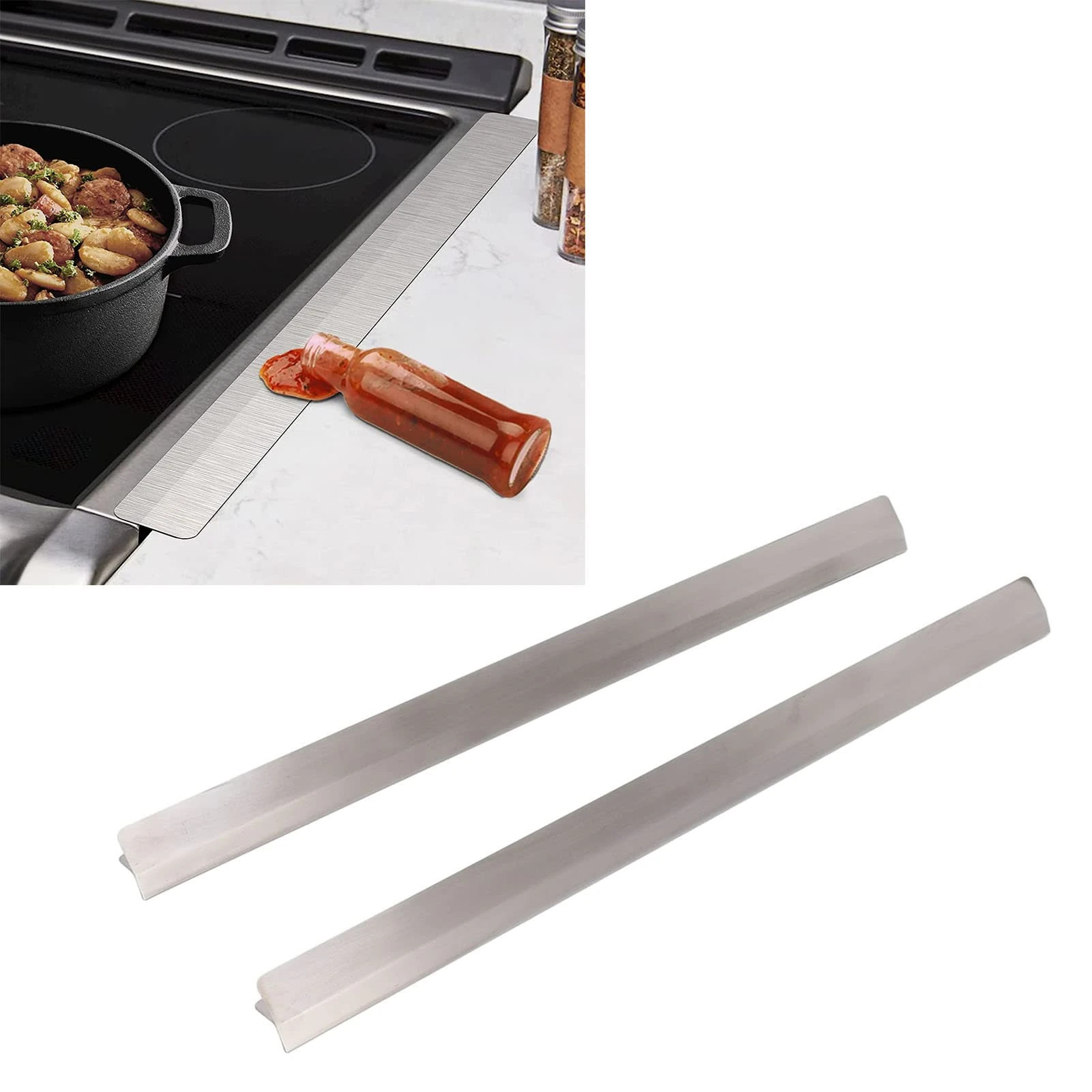 Ouitble 2Pcs Stove Counter Gap Cover, Easy Cleaning Stainless Steel Counter Gap Filler Seal Gaps Between Stovetop and Counter