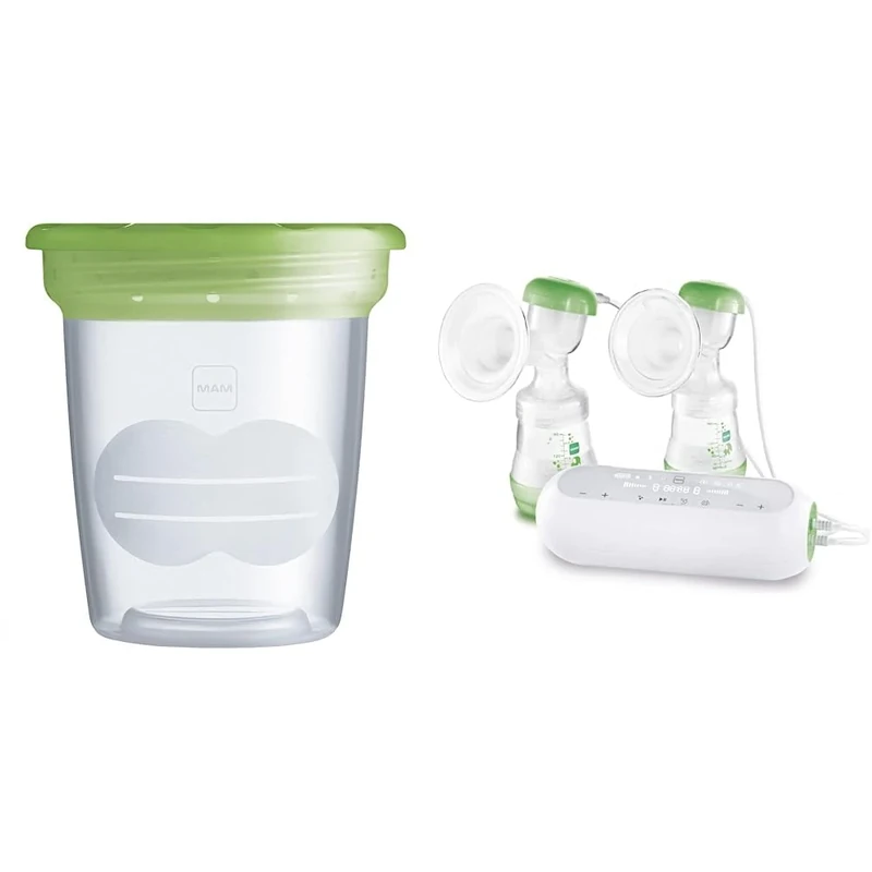 MAM Storage Pots for Baby Food Manual Breast Pump, Containers, 5 Pots + Double Electric Breast Pump, Multi-Setting Electric Breast Pump for On the Go