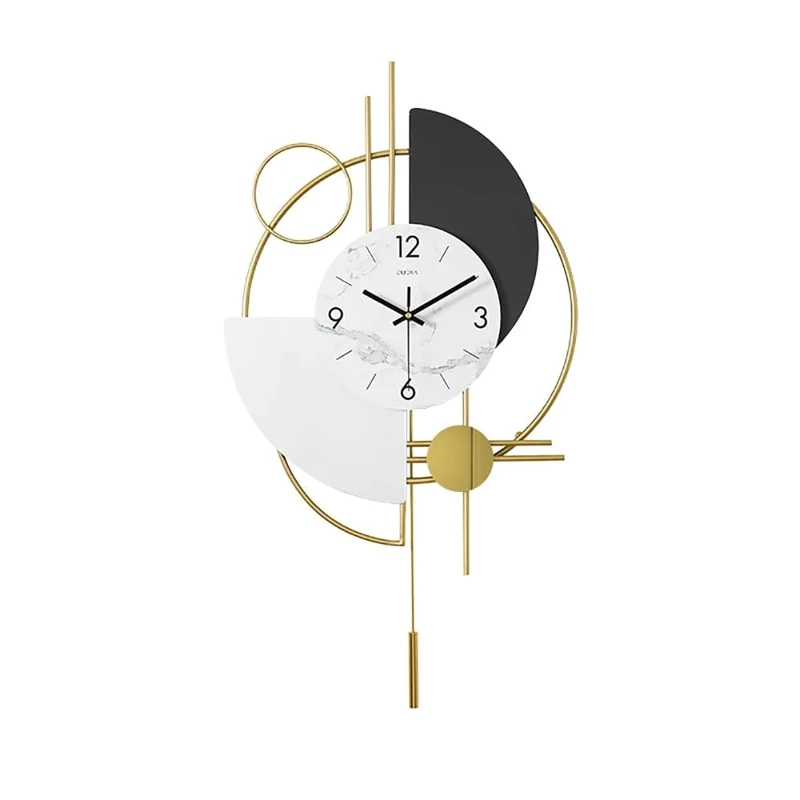 Homary Modern Clocks for Living Room, Decorative Gold Wall Clocks, 3D Round Big Wall Clock, Pendulum Geometric Mute Metal Digital Home Clock, 42cm/16.5 Inch