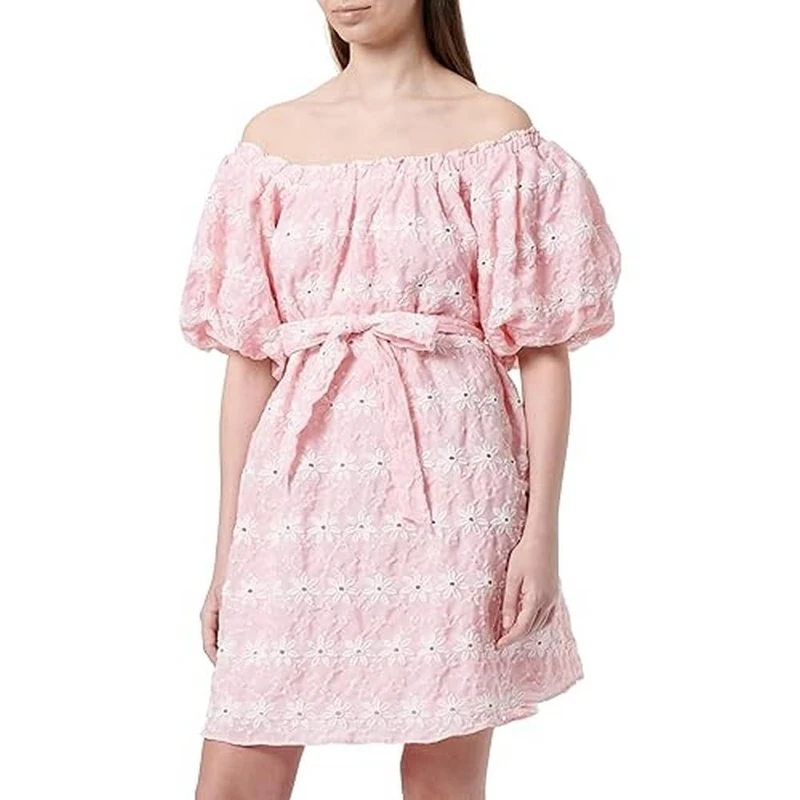 Koton Women's Off The Shoulder Daisy Detail Mini Dress, Pink (289), 16