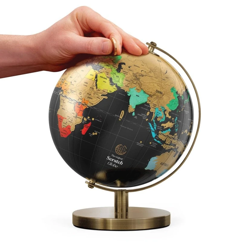 Luckies Scratch Map World Globe - Black and Gold Travel Decor