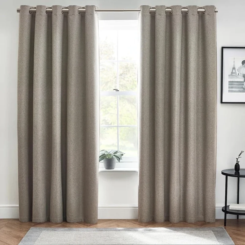 furn. Dawn Textured Blackout Eyelet Curtains – Thermal Lined Pair (Grey - Width 168 x Drop 183cm)