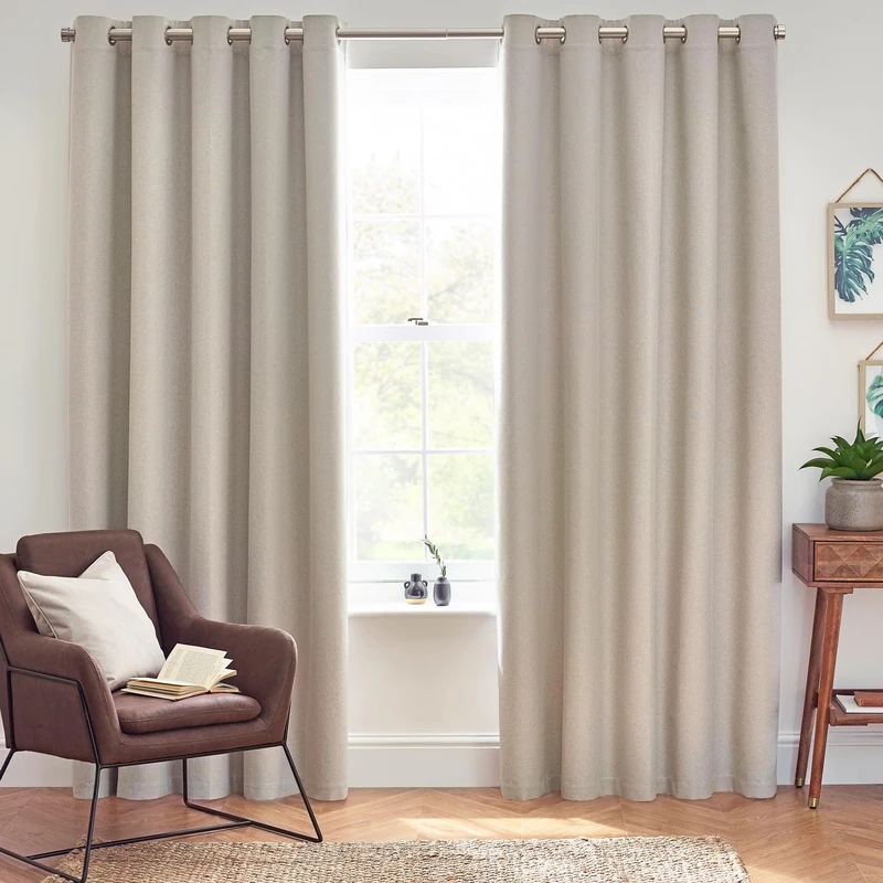 furn. Dawn Textured Blackout Eyelet Curtains – Thermal Lined Pair (Linen - Width 117 x Drop 183cm)