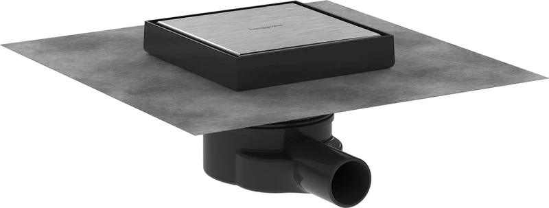 hansgrohe 56249800 RainDrain Complete Set Point Drain 150/150 Backside Tileable Brushed Stainless Steel, 15 x 15cm