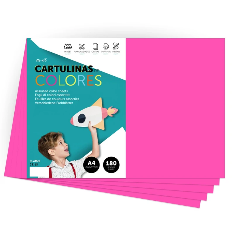 A4 Colour Card - Bright Colours 180g - for Crafts, Print Your Documents and Creative Designs - A4 Colour Sheets - m-office (250 Sheets, Fuchsia)