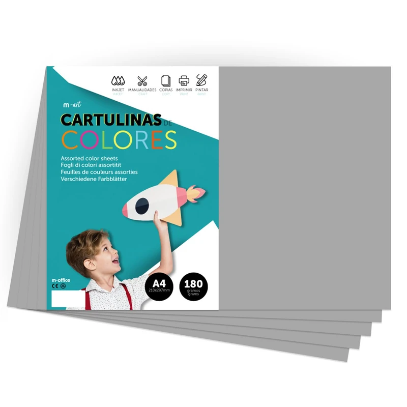 A4 Colour Card - Intense Colours - 180g Colour Sheets for Crafts, Printing Your Documents and Creative Designs - A4 Colour Sheets m-office (250 Sheets, Grey)