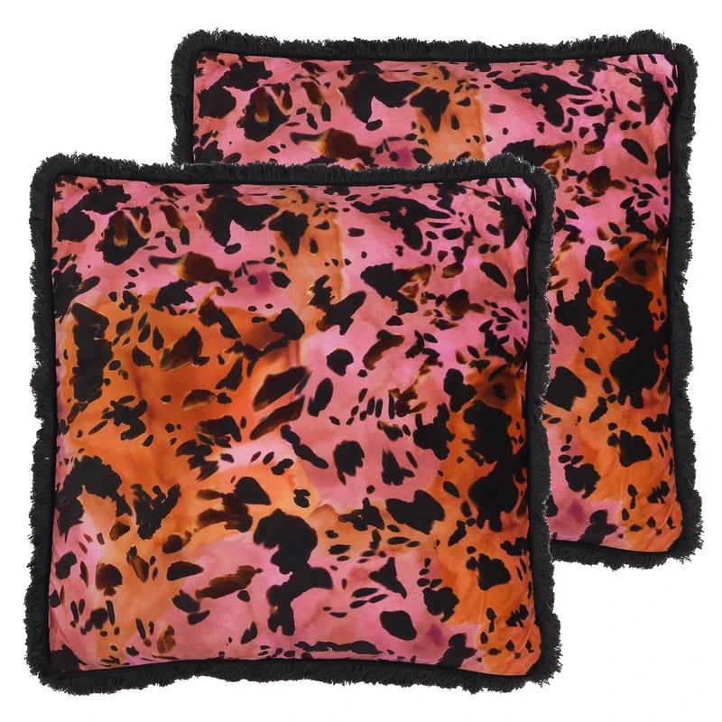 Paoletti Colette Fringed Animal Printed Satin Feather Filled Cushion - Twin Pack