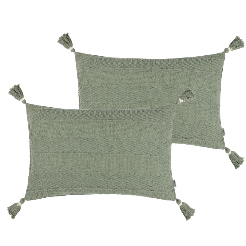 Yard Caliche Textured Tasselled Feather Filled Cushion - Twin Pack - Image 1