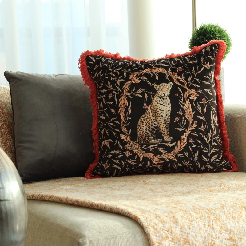 Paoletti Kitraya Leopard Feather Filled Cushion - Twin Pack, Paprika, 50 x 50cm