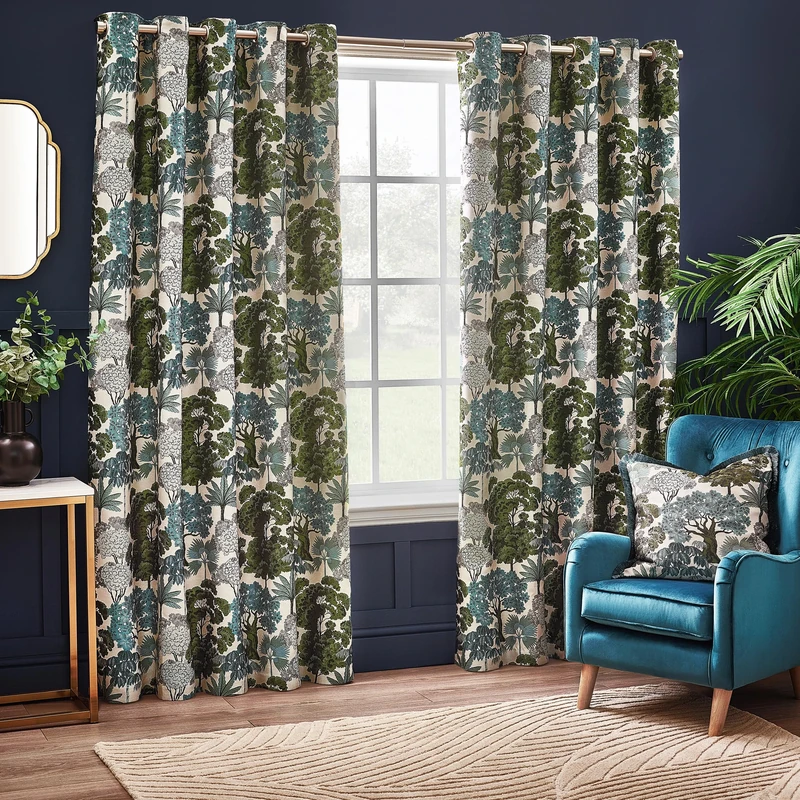 furn. Wylder Nature Woodlands Eyelet Curtains - 2 Panels - Width x Drop - 117 x 137cm (46 x 54) - Green