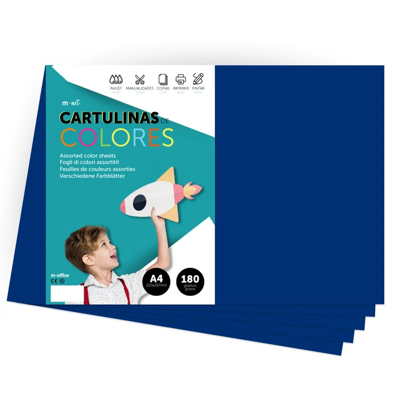 A4 Colour Card - Bright Colour Card 180g for Crafts, Print Your Documents and Creative Designs - A4 Colour Sheets - m-office (250 Sheets, Dark Blue)