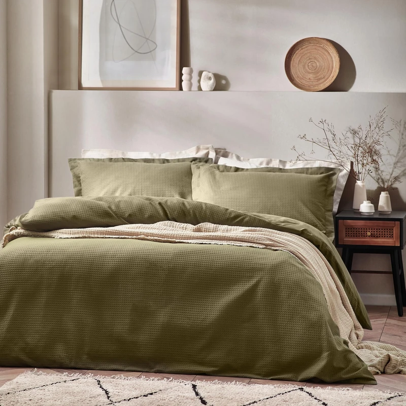 Yard Waffle Duvet Set - Super King - Olive