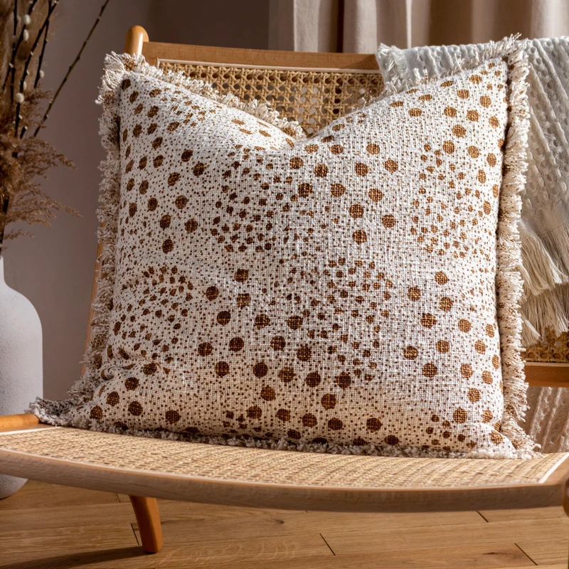 Yard Hara Woven Fringed Cotton Feather Filled Cushion - Twin Pack, Yolk, 50 x 50cm