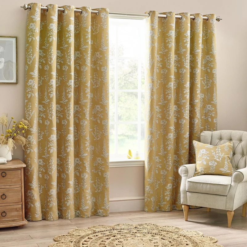 furn. Wylder Nature Sophia Eyelet Curtains - 2 Panels - Width x Drop - 229 x 137cm (90 x 54) - Gold