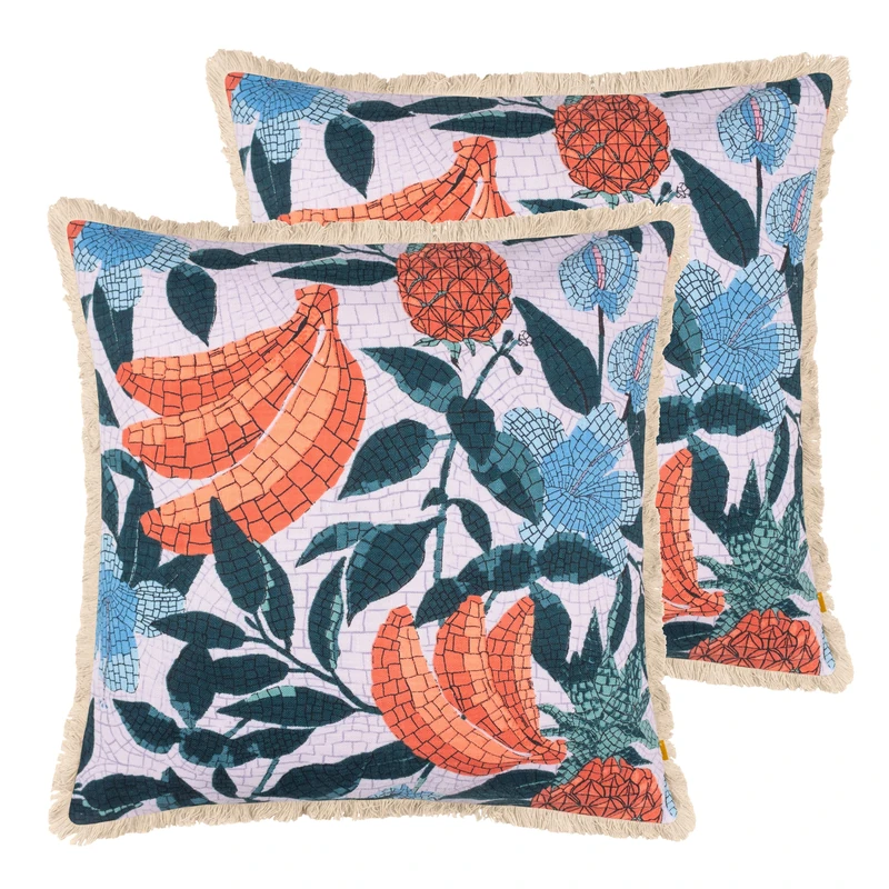 furn. Cypressa Floral Mosaic Feather Filled Cushion - Twin Pack, Lilac, 50 x 50cm