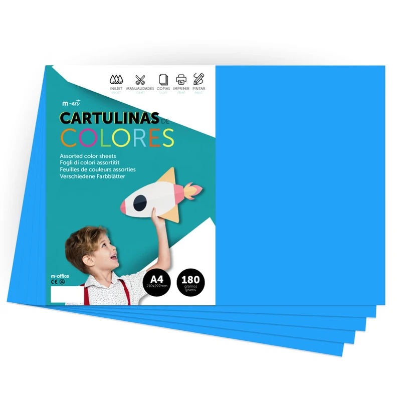 A4 Colour Card - Intense Colours - 180g Colour Sheets for Crafts, Printing Your Documents and Creative Designs - A4 Colour Sheets m-office (500 Sheets, Medium Blue)