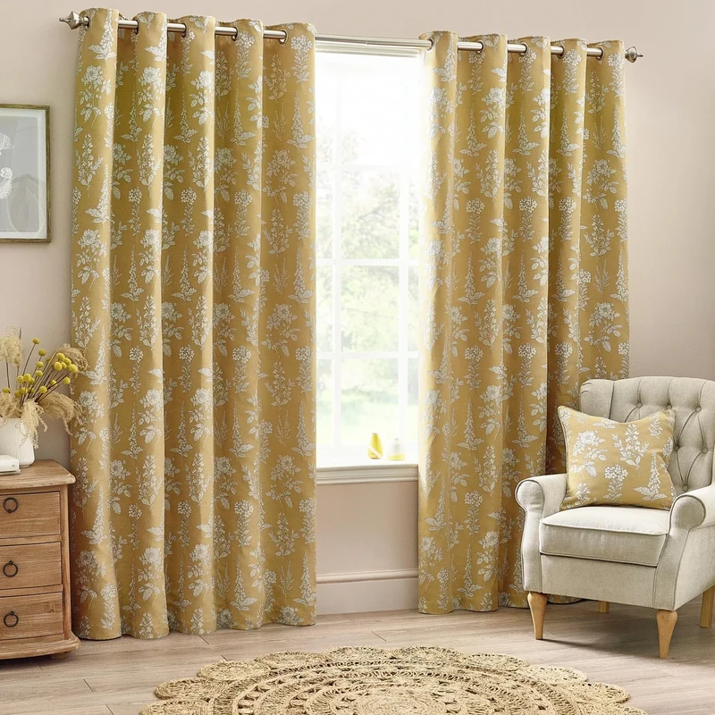 furn. Wylder Nature Sophia Eyelet Curtains - 2 Panels - Width x Drop - 229 x 183cm (90 x 72) - Gold
