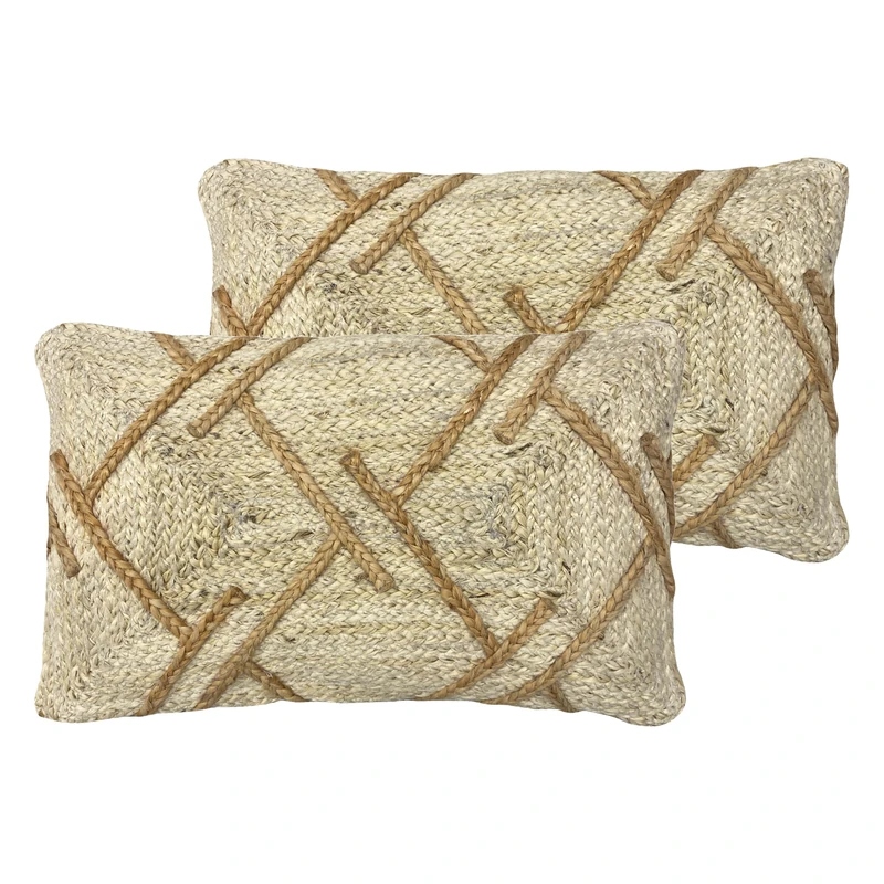 Furn. Boda Braided Jute Feather Filled Cushion - Twin Pack,30 x 50cm