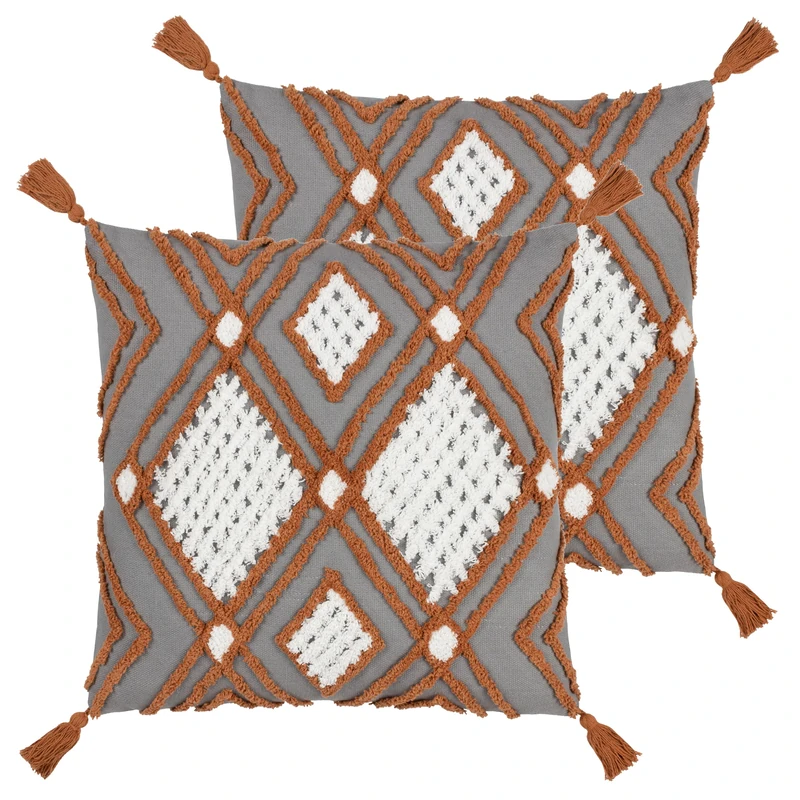 furn. Aquene Tufted Tasselled Feather Filled Cushion - Twin Pack