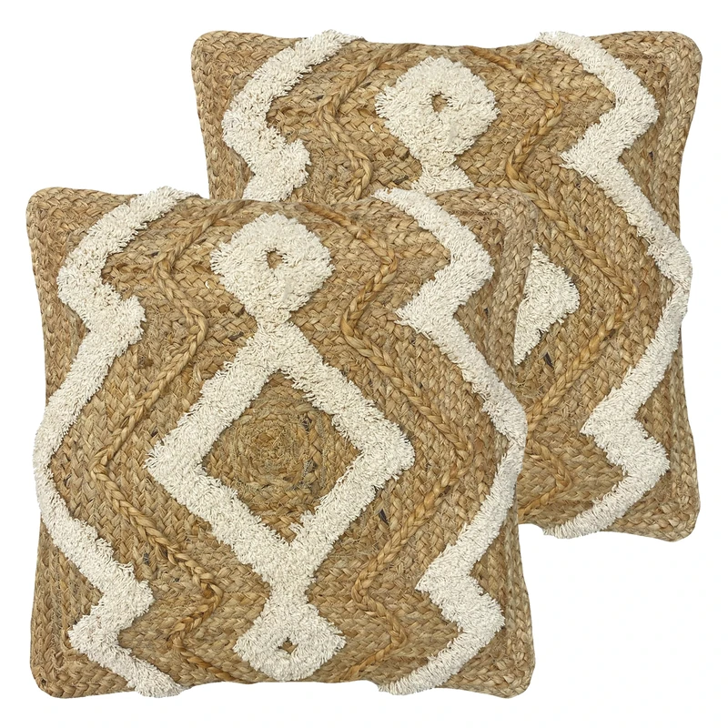furn. Jana Tufted Jute Feather Filled Cushion - Twin Pack, Natural, 30 x 50cm