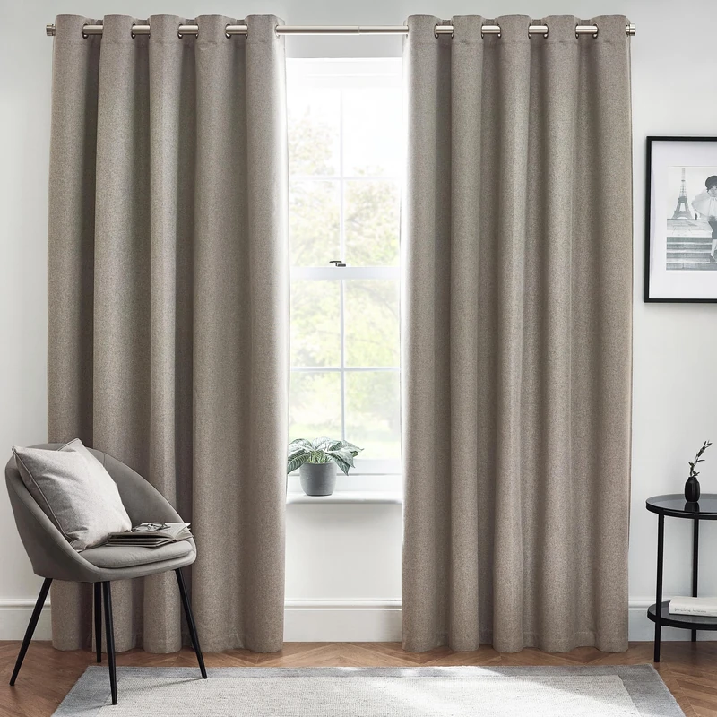 furn. Dawn Textured Blackout Eyelet Curtains – Thermal Lined Pair (Grey - Width 117 x Drop 183cm)