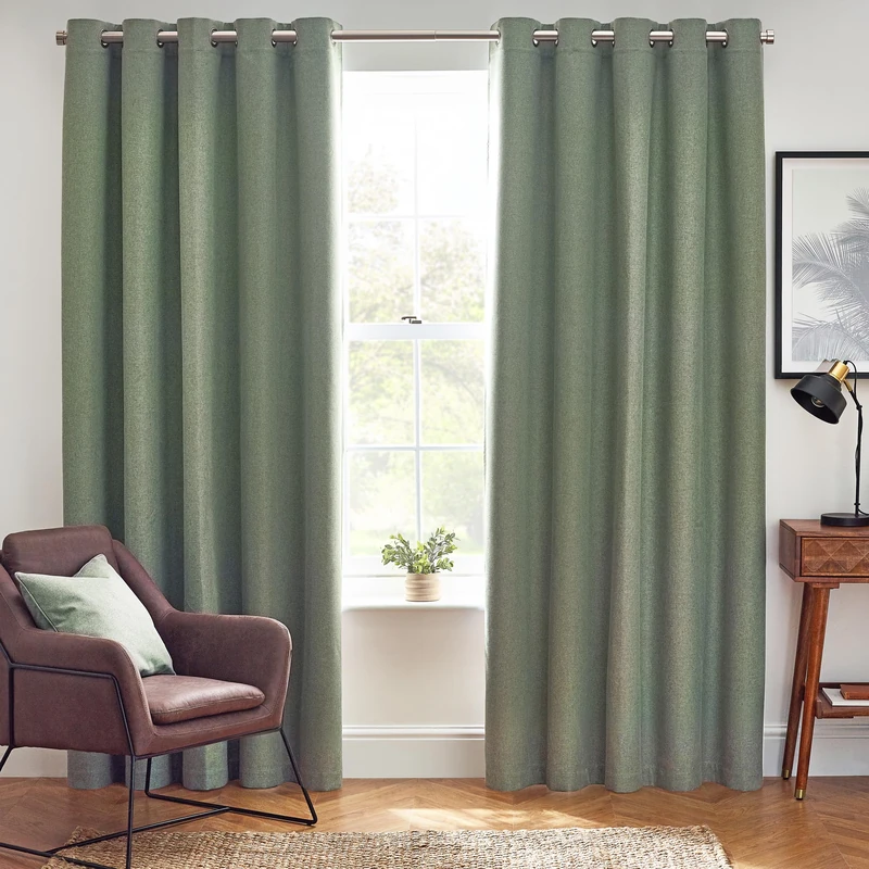 furn. Dawn Textured Blackout Eyelet Curtains – Thermal Lined Pair (Eucalyptus - Width 117 x Drop 137cm)