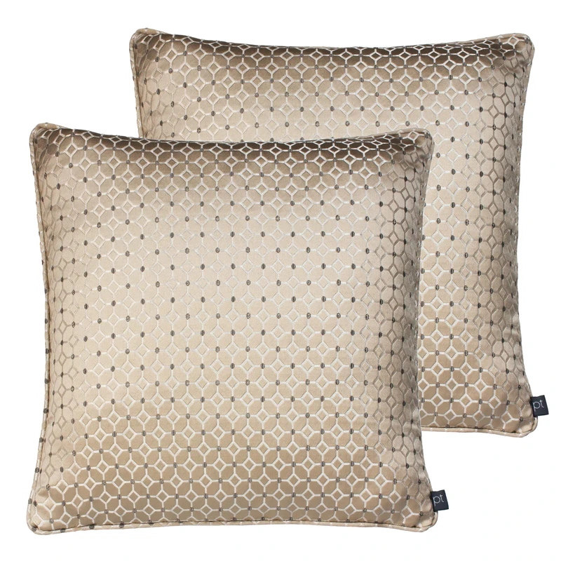 Prestigious Textiles Frame Embroidered Geometric Piped Feather Filled Cushion - Twin Pack