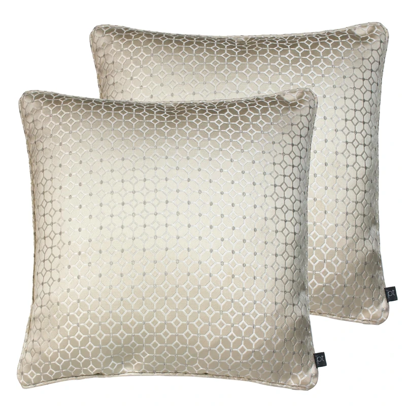 Prestigious Textiles Frame Embroidered Geometric Piped Feather Filled Cushion - Twin Pack