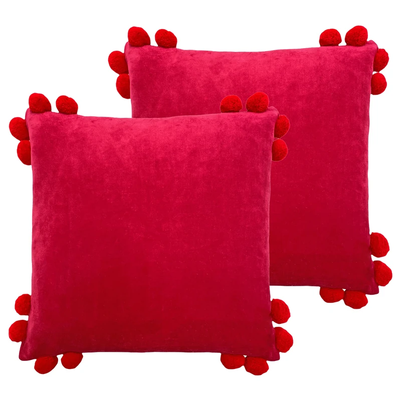furn. Hoola Pom-Pom Polyester Filled Cushion - Twin Pack