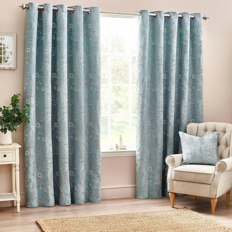 furn. Wylder Nature Sophia Eyelet Curtains - 2 Panels - Width x Drop - 117 x 137cm (46 x 54) - Blue