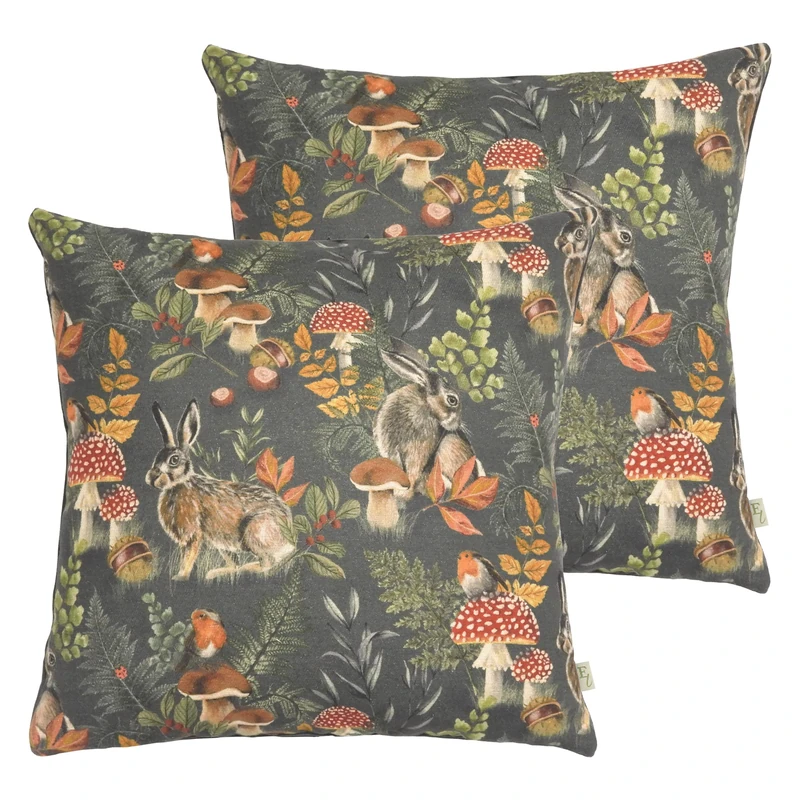 Evans Lichfield Forest Hare Repeat Feather Filled Cushion - Twin Pack, Grey, 43 x 43cm