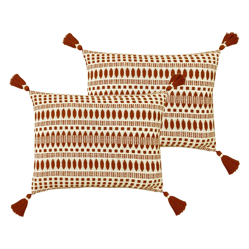 The Linen Yard Ganado Woven Feather Filled Cushion - Twin Pack, Pecan, 40 x 60cm