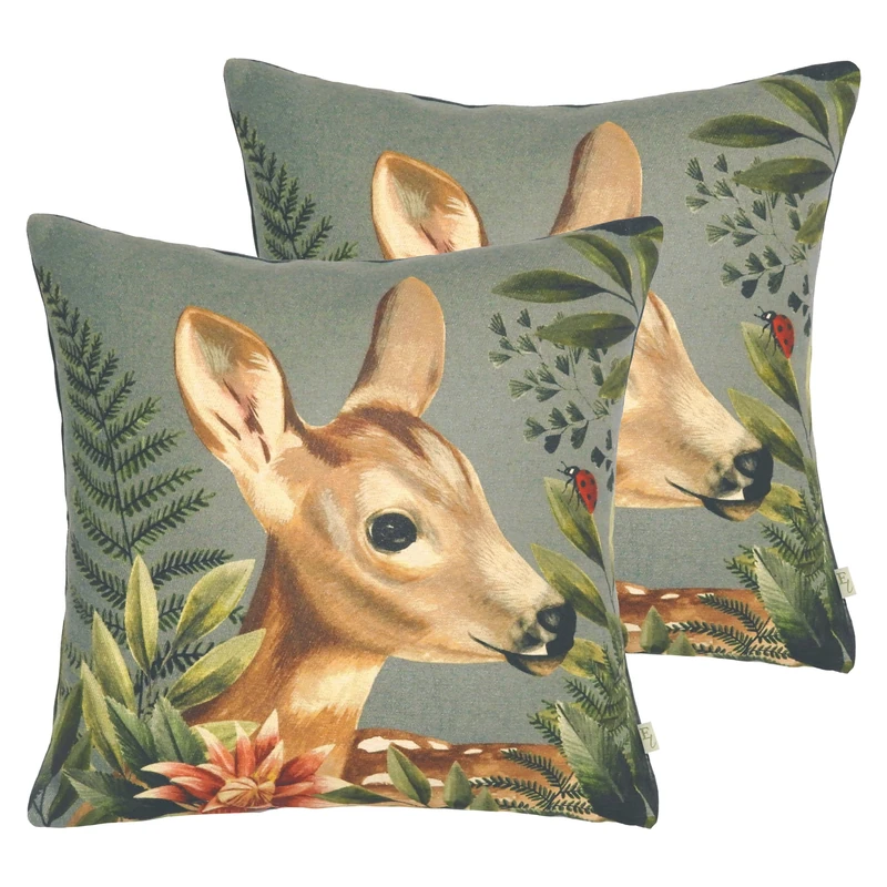 Evans Lichfield Forest Fawn Feather Filled Cushion - Twin Pack, Grey, 43 x 43cm