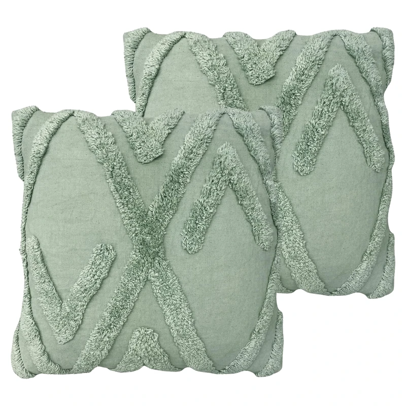 furn. Kamjo Geometric Tufted Feather Filled Cushion - Twin Pack, Eucalyptus, 50 x 50cm