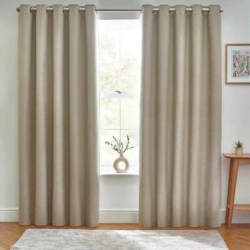 furn. Dawn Textured Blackout Eyelet Curtains – Thermal Lined Pair (Natural - Width 229 x Drop 137cm)
