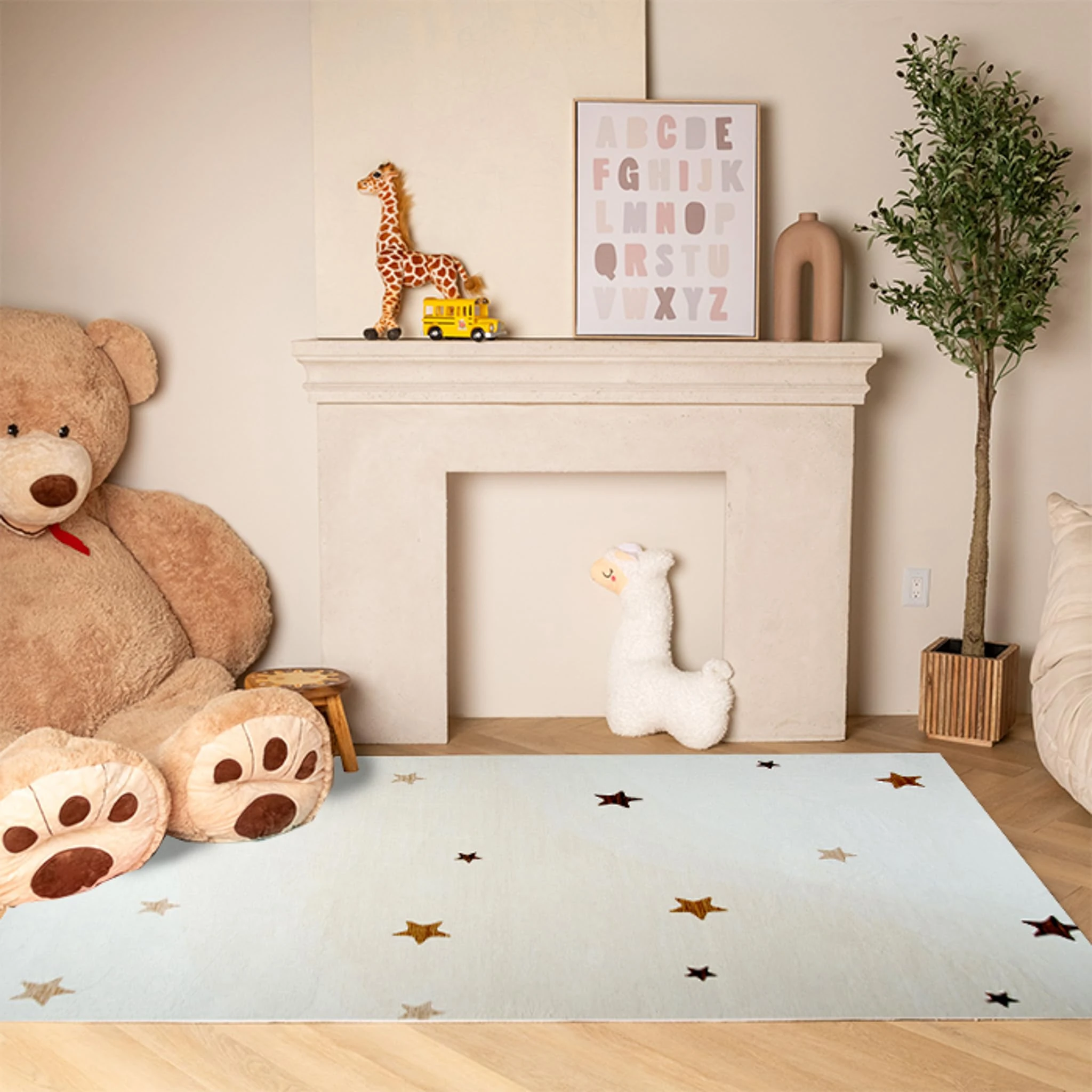 RUG BRANCH Soft Steps Playtime 4' x 6' (3'11" X 5'10") Non-Toxic, Child and Pet Safe, Stars Playmat - Indoor Area Rug for Kids, Cream - Playroom, Nursery, and Children Bedroom