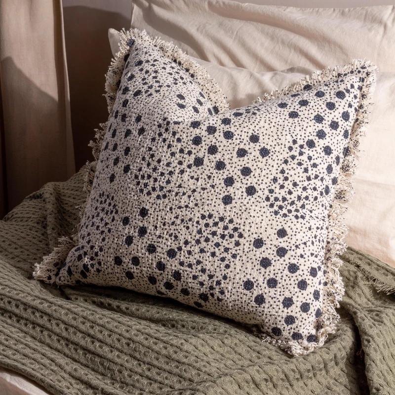Yard Hara Woven Fringed Cotton Feather Filled Cushion - Twin Pack