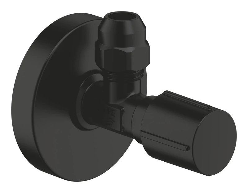 GROHE Angle Valve with Ergonomic Metal Handle (Included Metal Push-On Escutcheon, Wall Connection 1/2 Inch and Outlet Thread 3/8 Inch), Matt Black, 220732430